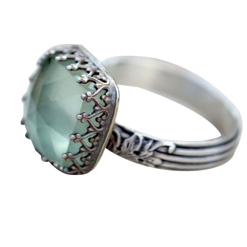 Retro Vintage Style Square Moonstone Cocktail Dome Ring Silver Tone New - Picture 6 of 7